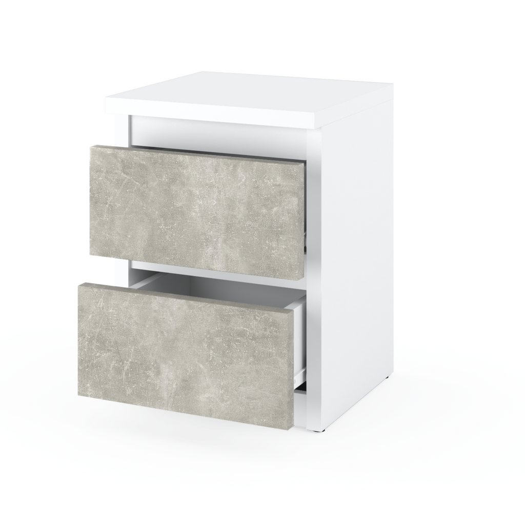GABRIEL - Nachttisch - Nachtschrank mit 2 Schubladen - Weiß Matt / Beton-Optik H40cm B30cm T30cm
