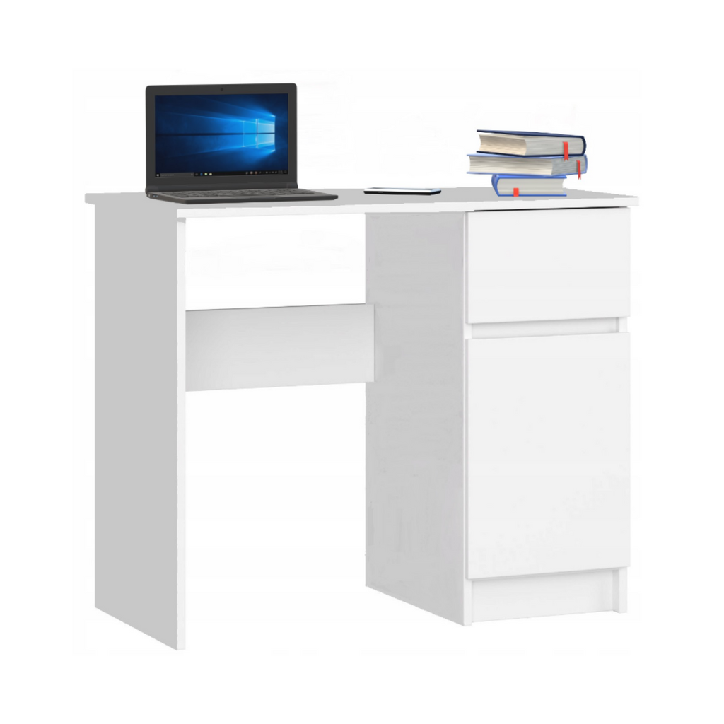 BEN - Schreibtisch mit 1 Schublade und 1 Tür H76cm B90cm T50cm Rechts - Weiß Matt