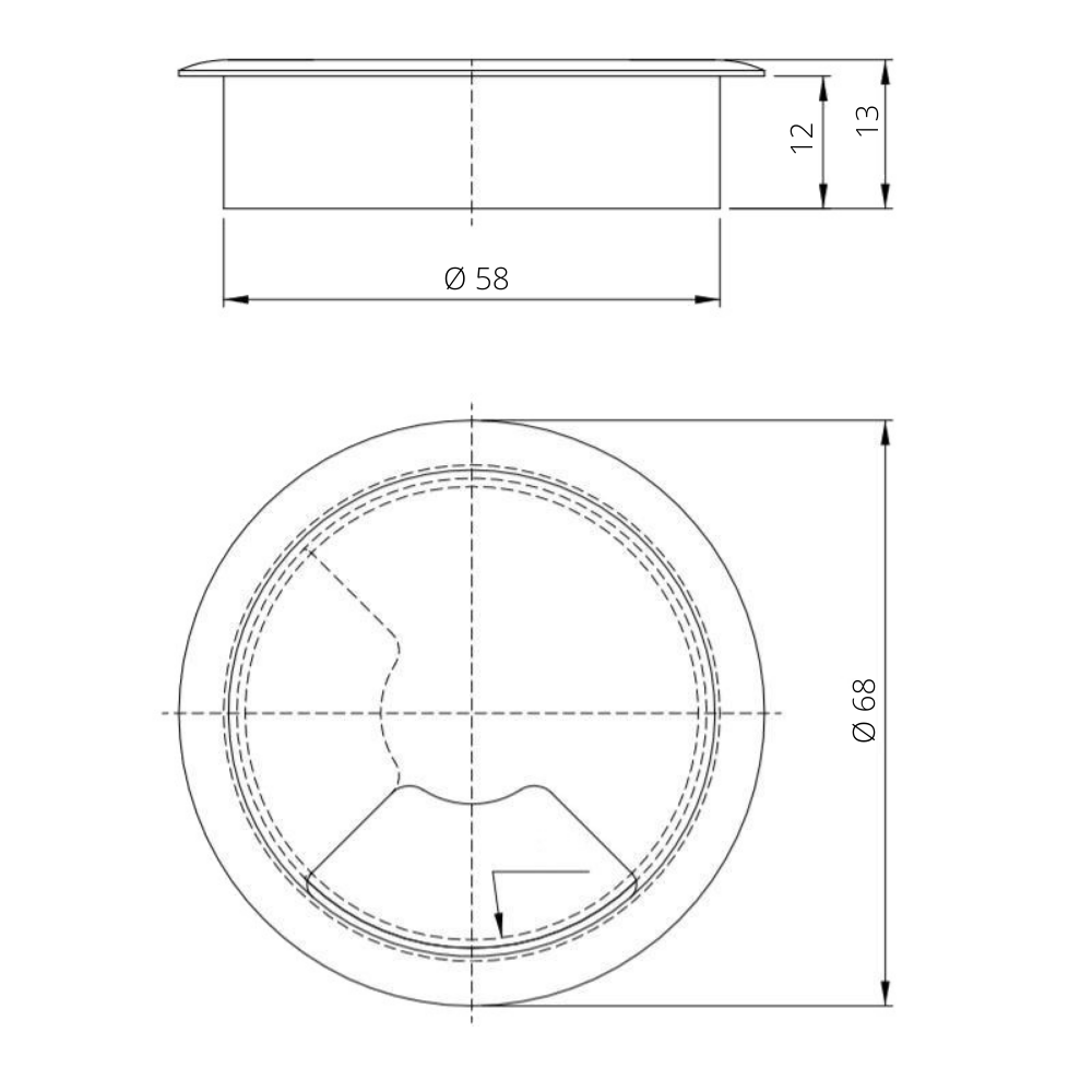 Metall-Kabeldurchführung mit Gummiloch - Chrom Ø60mm