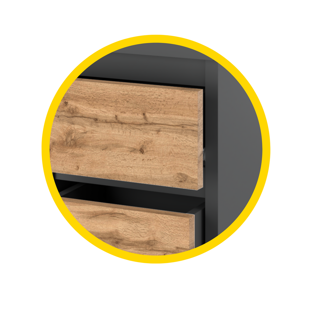 GABRIEL - Nachttisch - Nachtschrank mit 2 Schubladen - Anthrazit Grau / Wotan Eiche H40cm B30cm T30cm