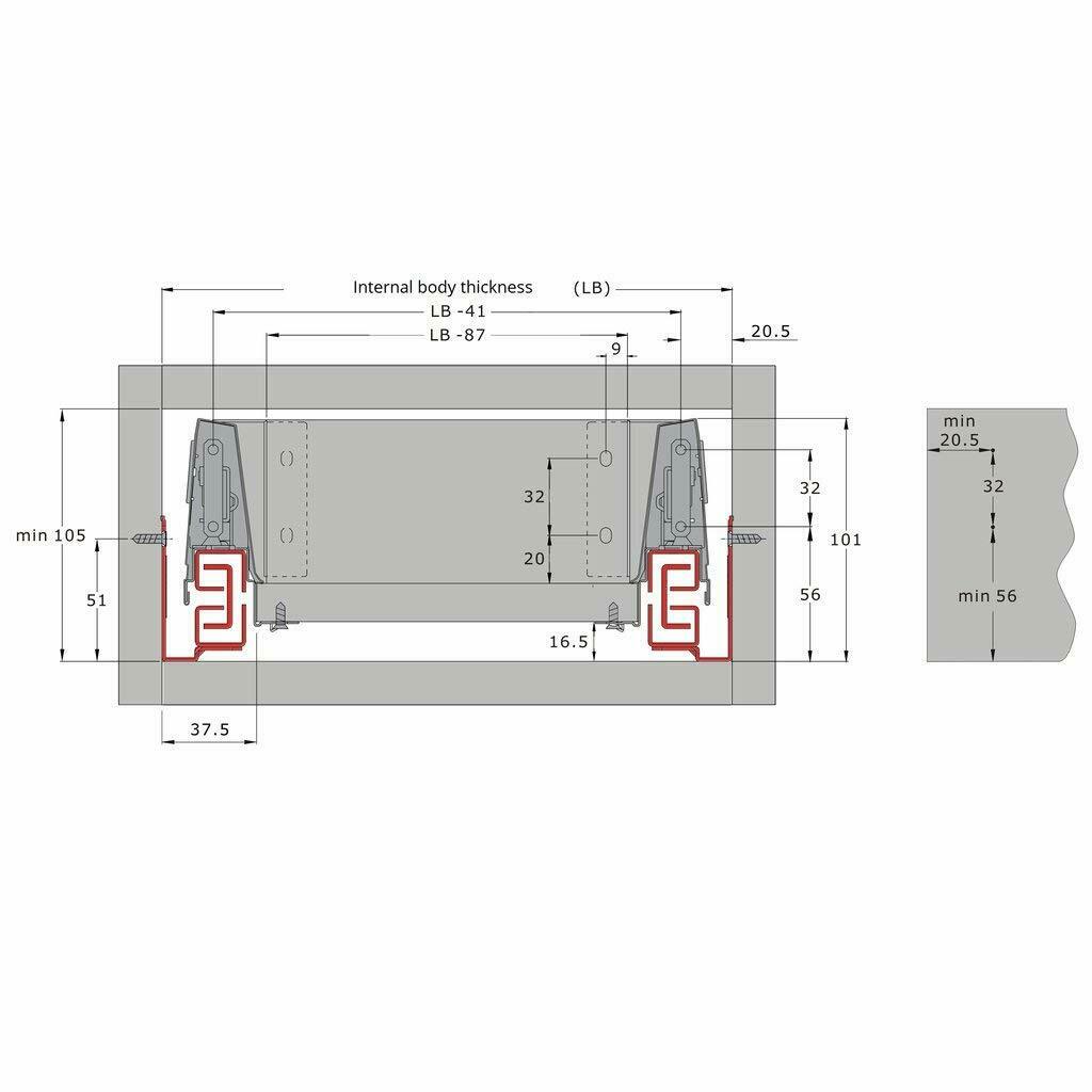 Soft-Close Schubladensystem, NIEDRIG, H: 68mm, Weiß 450mm