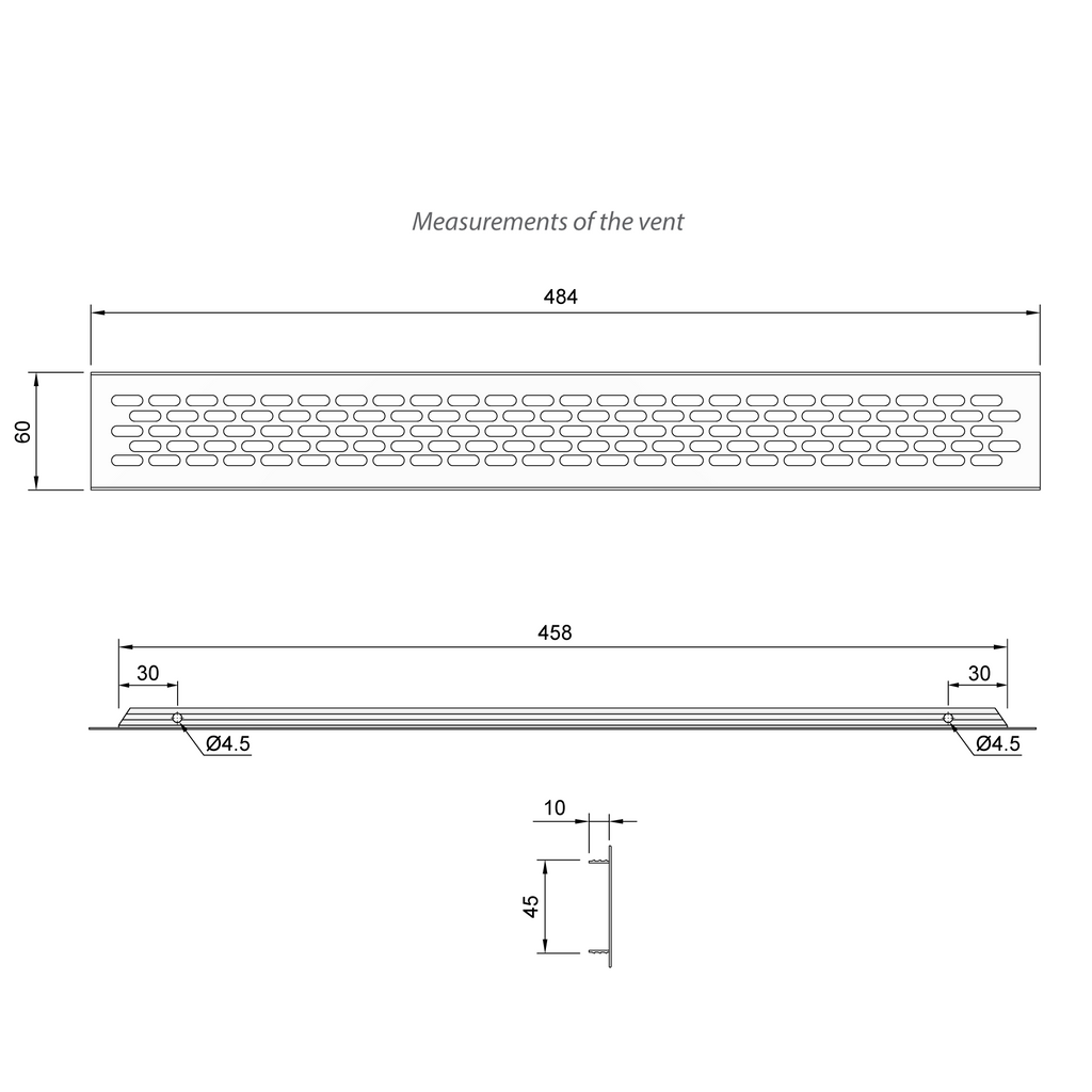 Aluminium-Lüftungsgitter für Küchenarbeitsplatten / Sockel, 484x60mm