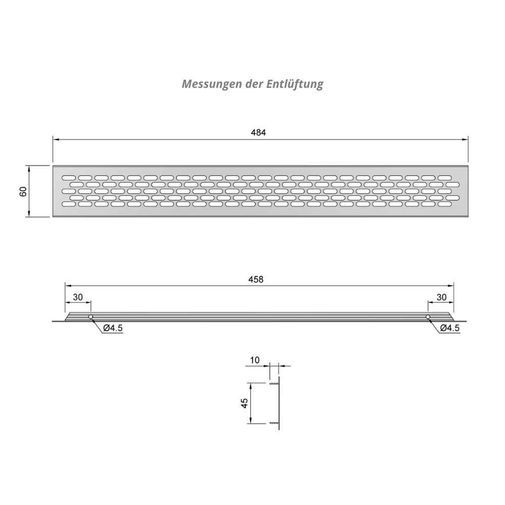 Aluminium-Lüftungsgitter für Küchenarbeitsplatten / Sockel, 484x60mm