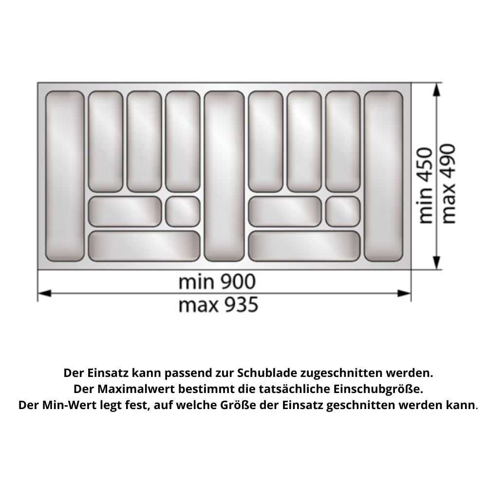 Besteckeinsatz für Schublade, Korpusbreite: 1000mm, Tiefe: 490mm - Weiß