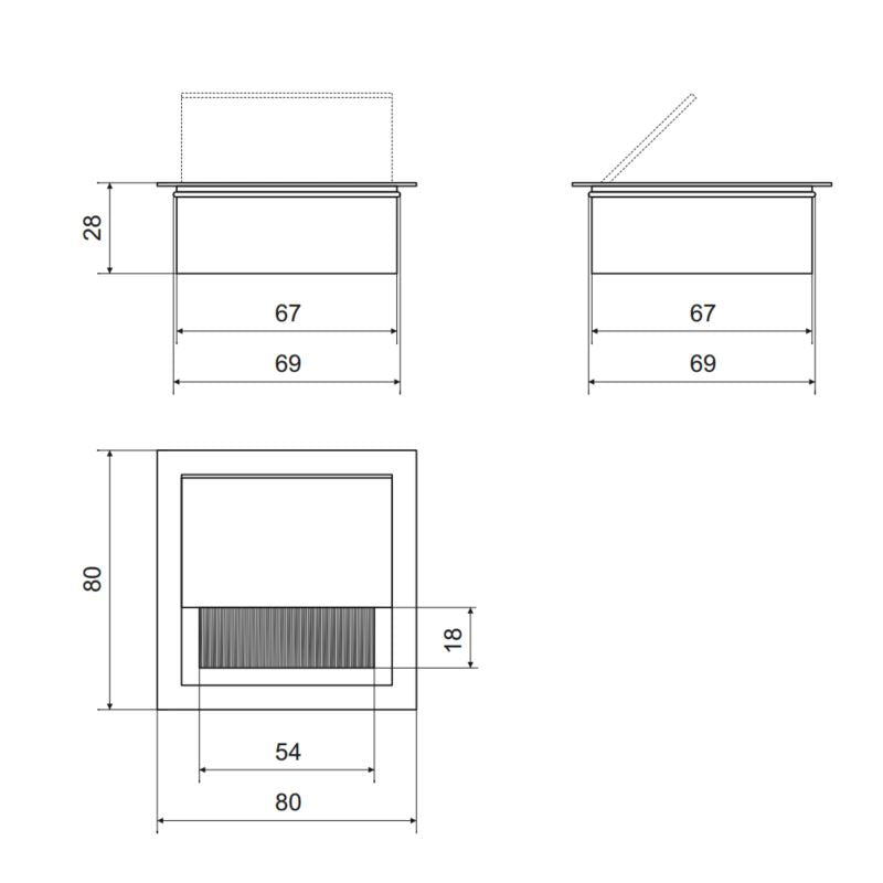 Quadratisch Aluminium Kabeldurchlass 80x80mm, Silber