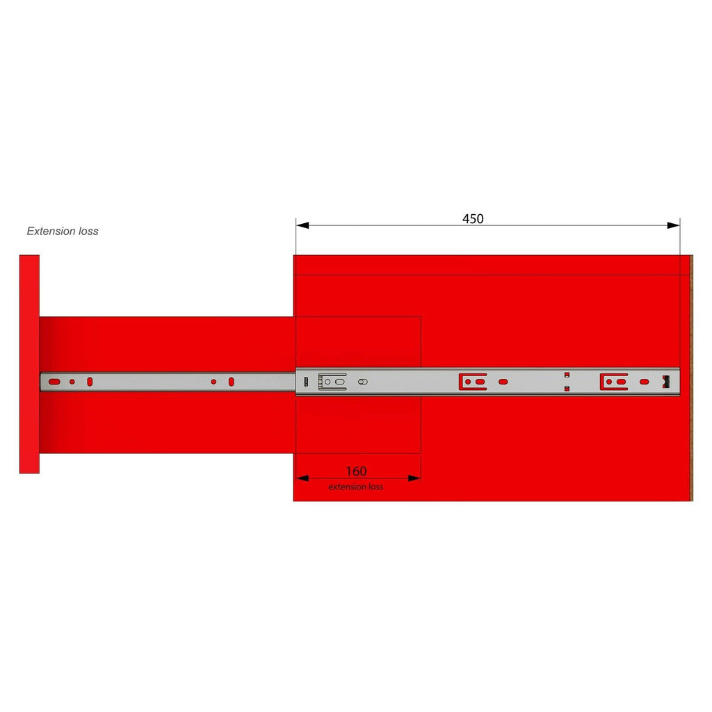 Schubladenschienen Teilauszug 450mm - H27 (1 Satz)