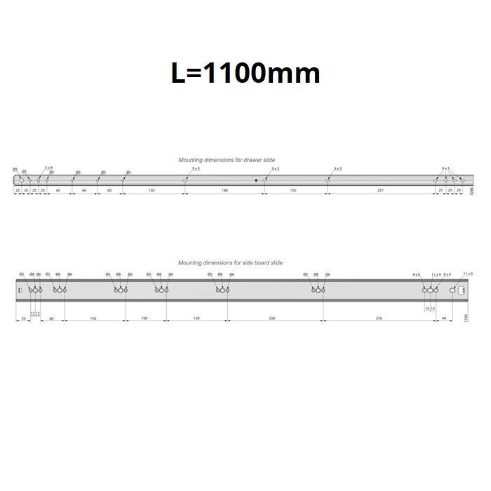 Schubladenschienen Vollauszug 1100mm - H53 (1 Satz)