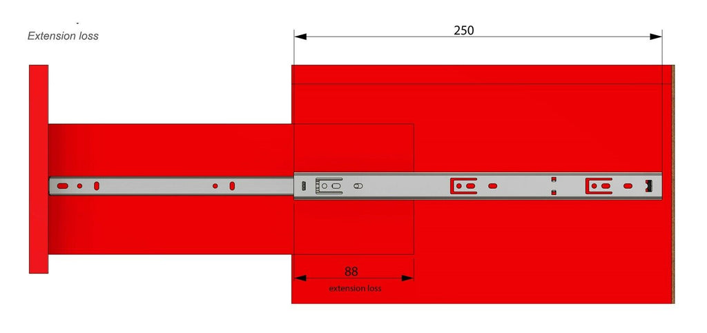 Schubladenschienen Teilauszug 250mm - H27 (1 Satz)