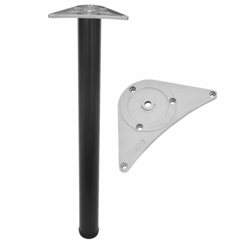 Tischbein 820mm + ZnAl Montageplatte - Schwarz